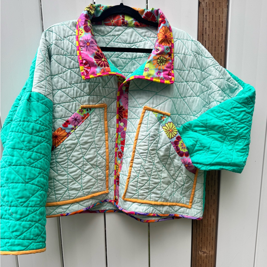 Floral Patchwork Quilted Jacket - Green And Multicolor